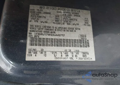 2002 Ford Expedition Eddie Bauer z USA, uszkodzony, nr VIN 1FMRU17W22LA42727